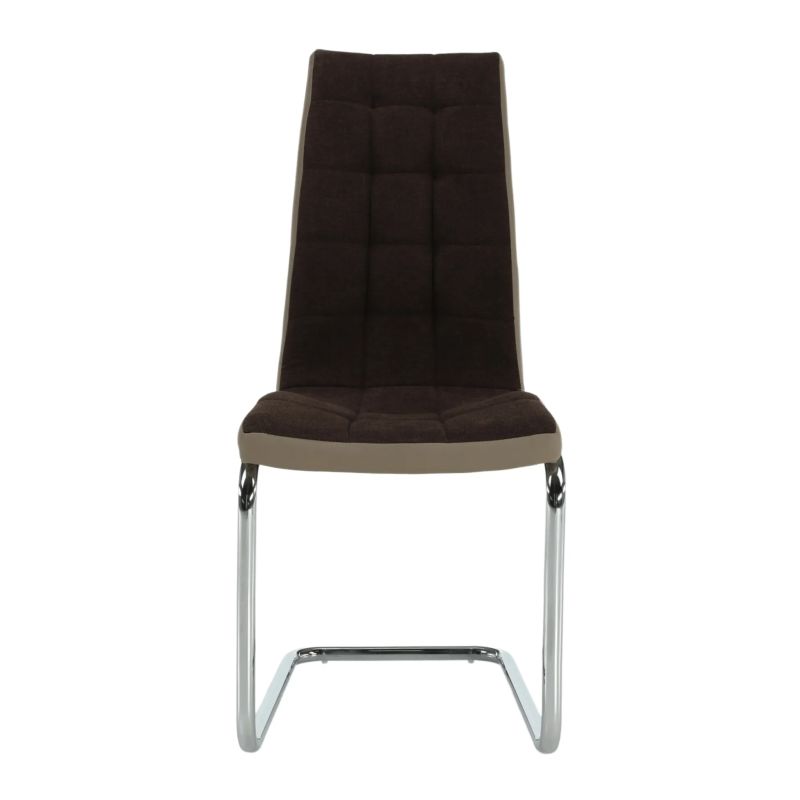 Štýlová a moderná jedálenská stolička v hnedej látke s ekokožou