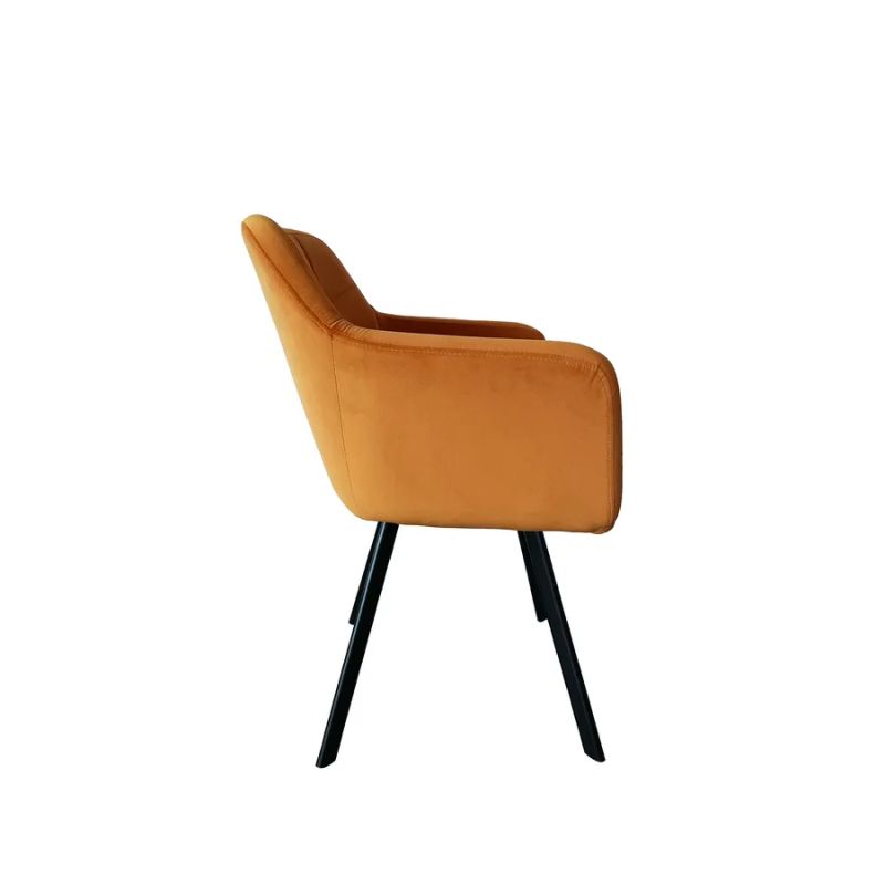 Pekné dizajnové kreslo v horčicovej zamatovej látke