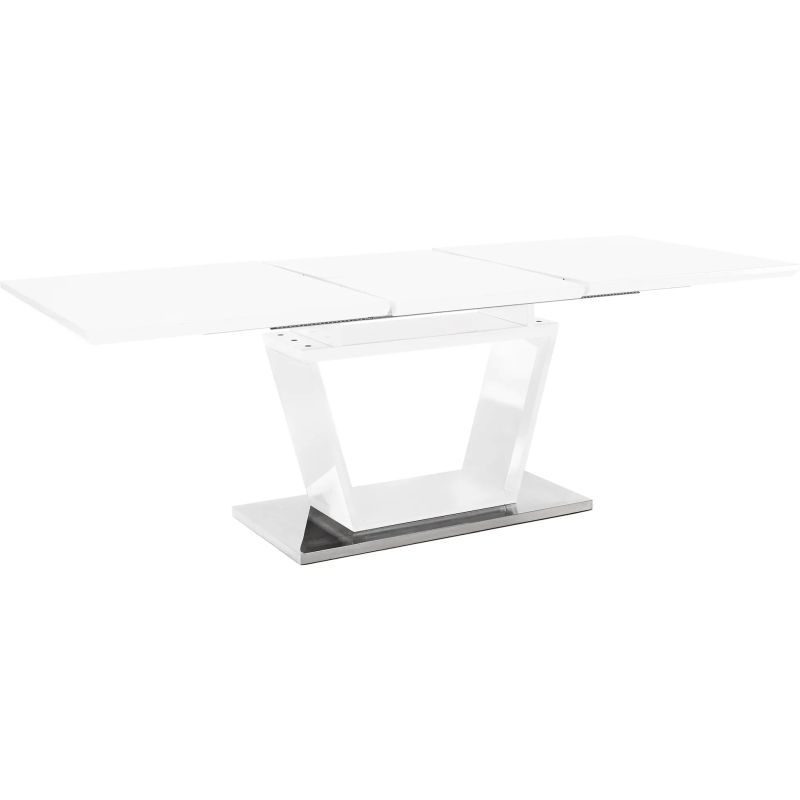 Jedálenský stôl, biela extra vysoký lesk, rozkladací