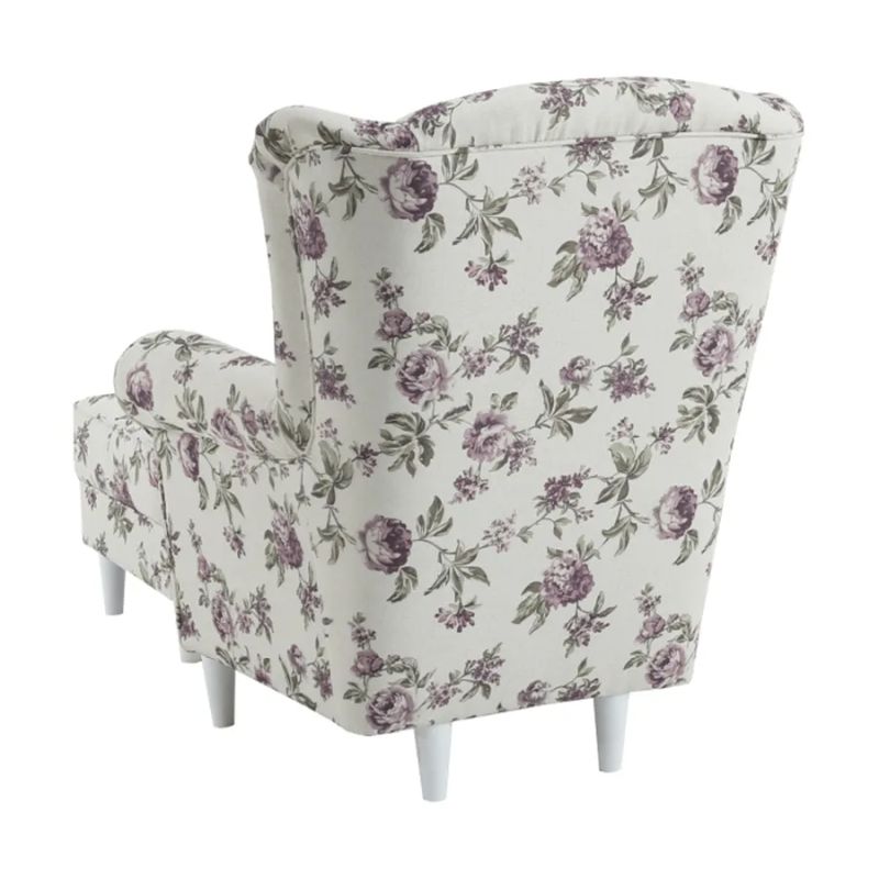 Kreslo ušiak s taburetom, látka rose 18