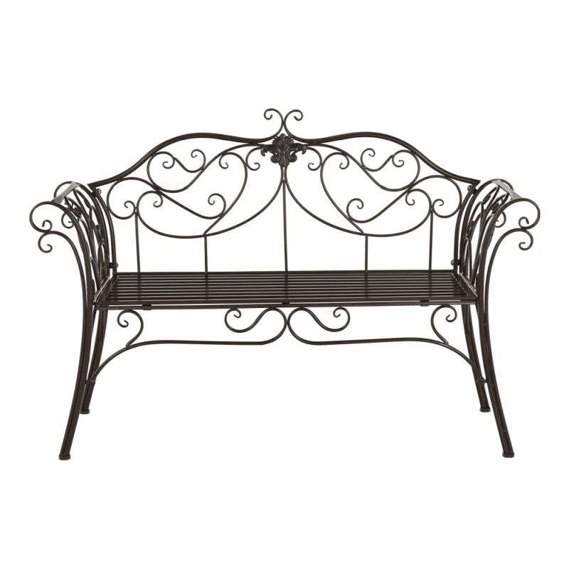 Záhradná kovová lavička hnedá