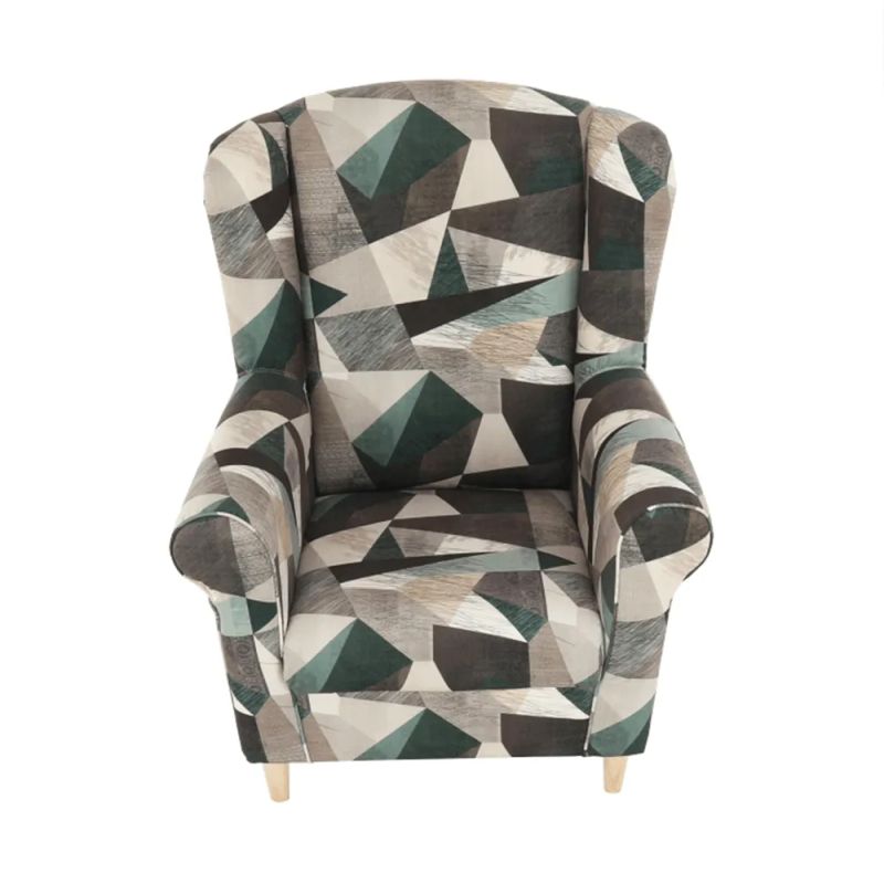 Dizajnový ušiak, s taburetom, látka hnedozelená vzor