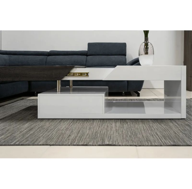 Konferenčný stolík s úložným priestorom, biely lesk/čierne drevo