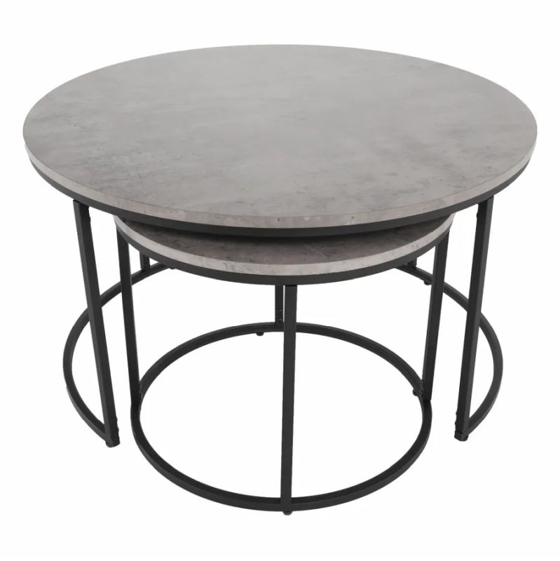 Set dvoch okrúhlych konferenčných stolíkov, betón-čierna