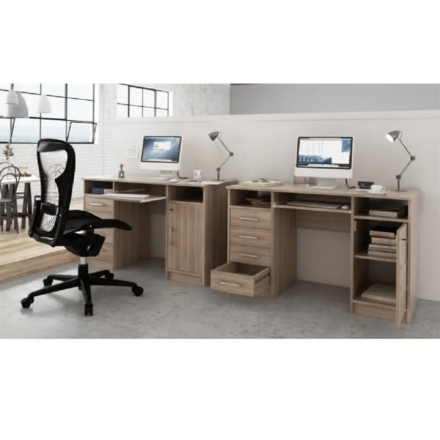 PC stôl so zamykateľnou skrinkou a šuplíkmi, dub sonoma