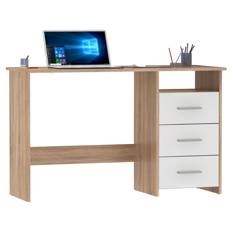 PC stôl jednoduchým dizajnom, dub sonoma-biela