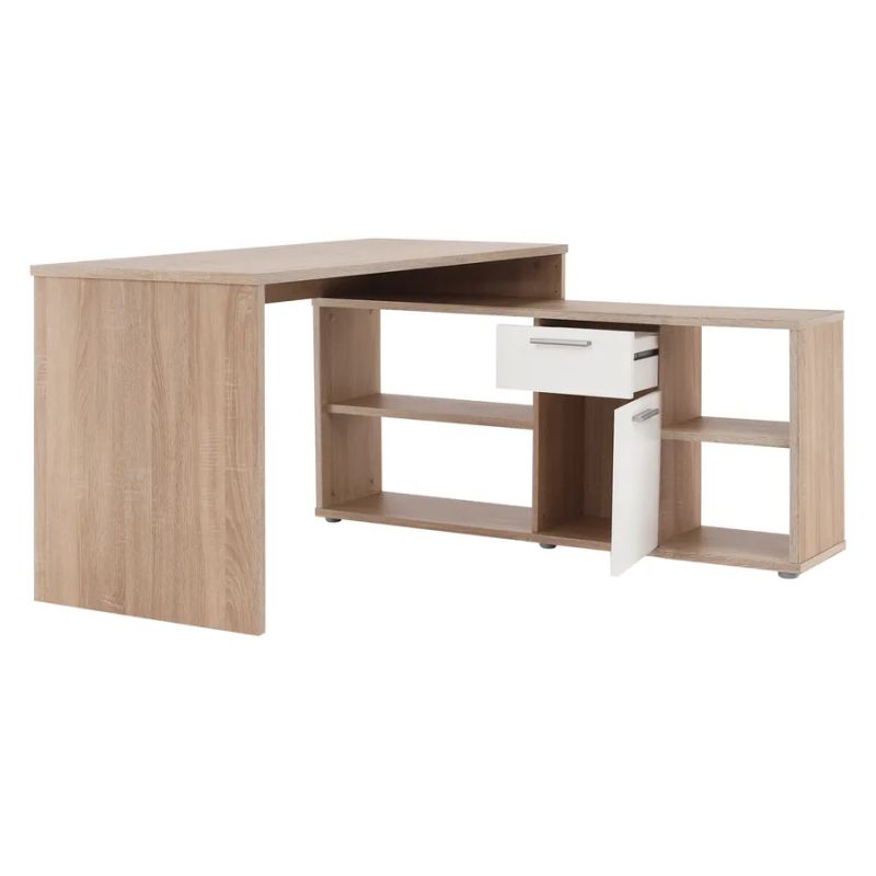 Praktický rohový písací stôl univerzálny, dub sonoma-biela
