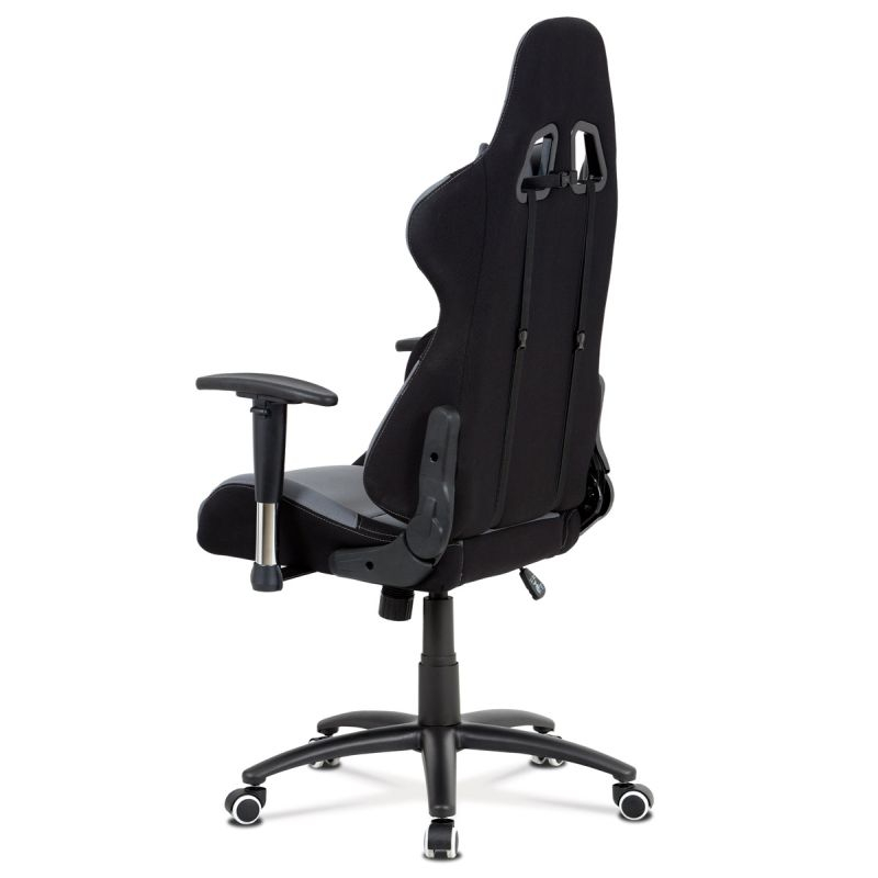 Herná stolička v športovom dizajne v šedej látke s čiernymi detailami