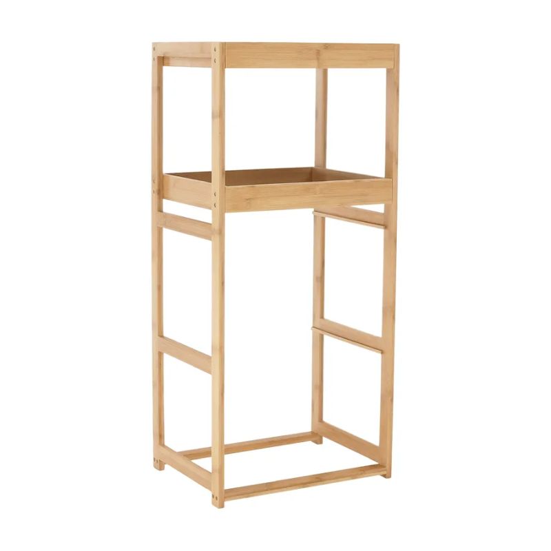 Úložný regál, lakovaný bambus-látka sivá