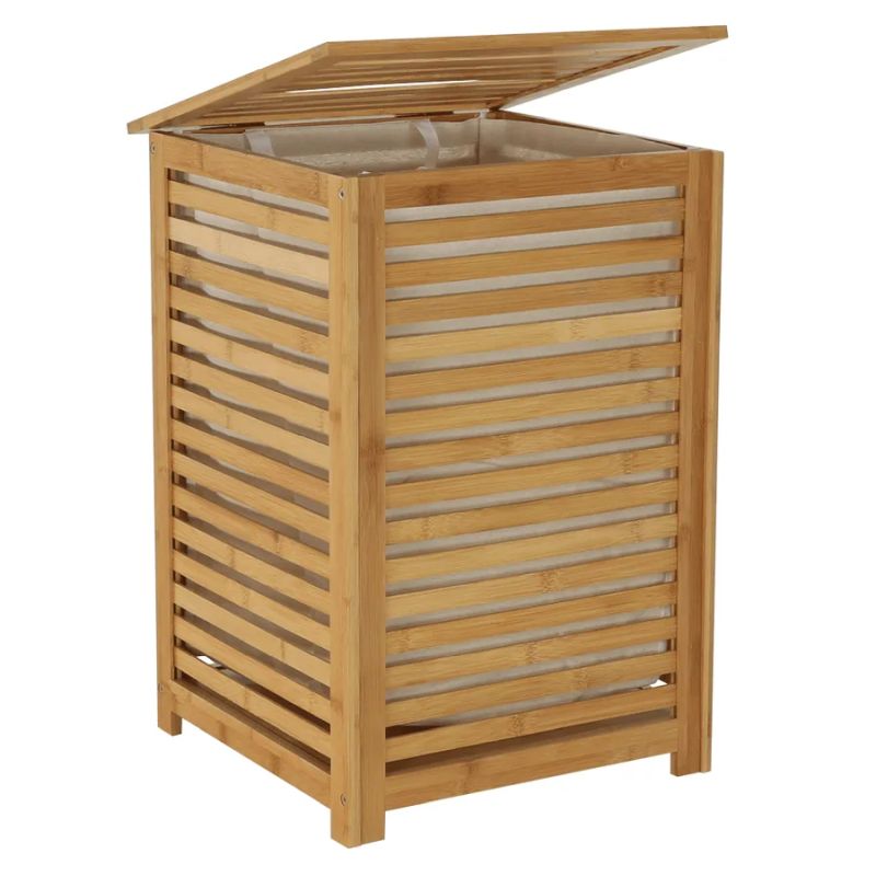 Kôš na bielizeň, lakovaný bambus-béžová