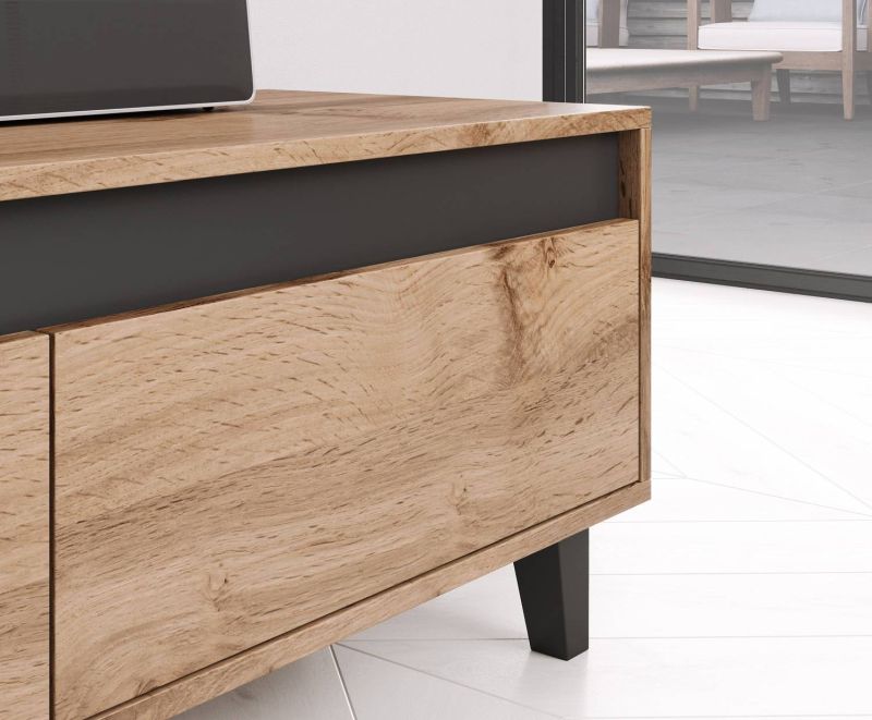 RTV stolík s troma zásuvkami, dub wotan-antracyt