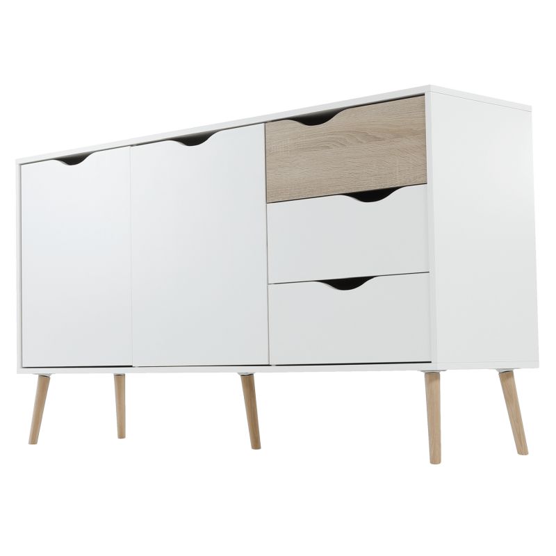Moderná komoda 2 dverová, trojzásuvková, dub sonoma-biela