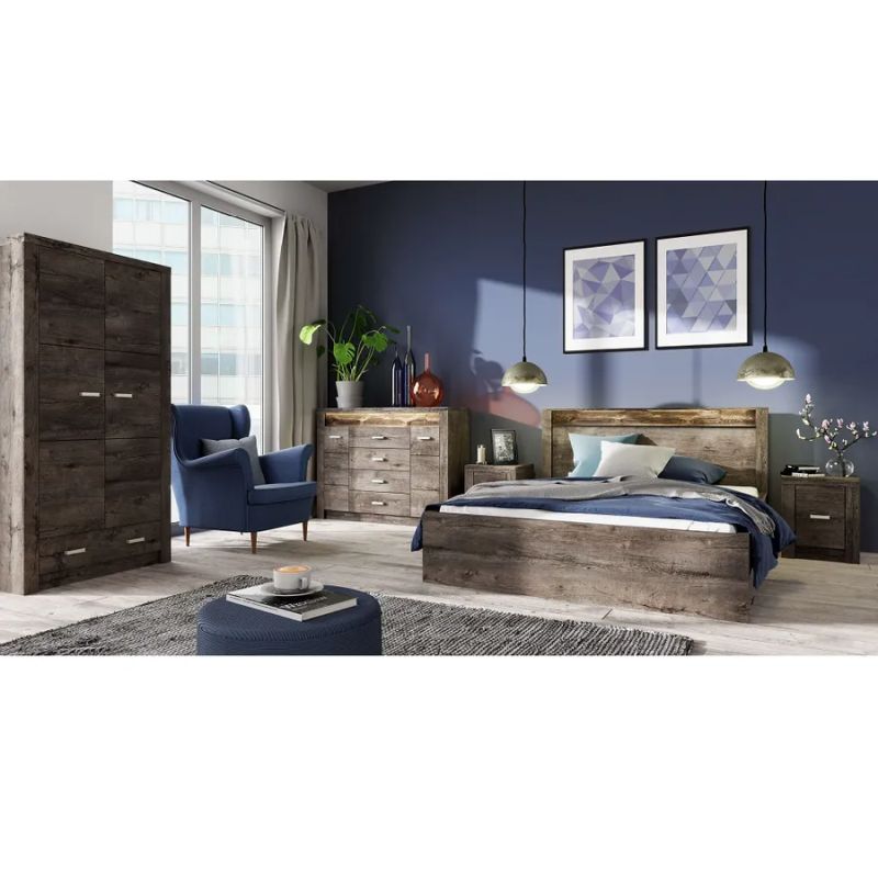 Luxusná komoda s dvojdverovou skrinkou a poličkou, jaseň tmavý