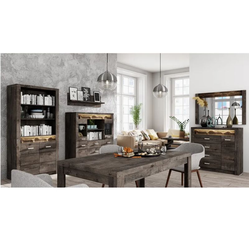 Luxusná komoda so skrinkou a zásuvkami, jaseň tmavý