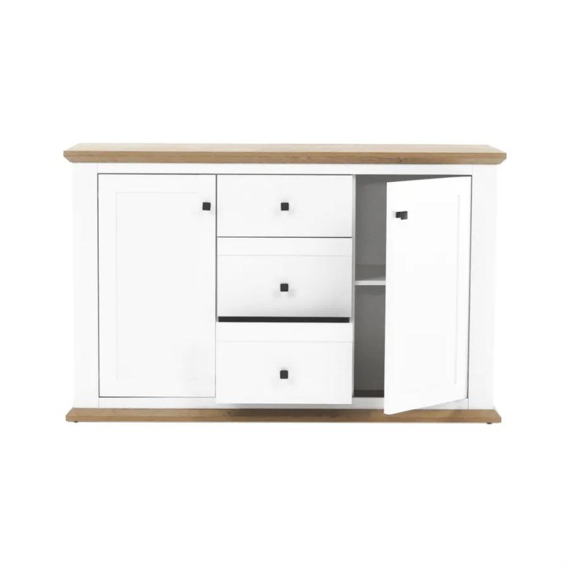 Komoda v modernom prevedení 3x zásuvka, 2x dvierka, biela-dub grand