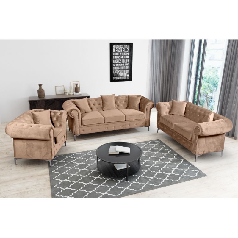 Luxusné kreslo, svetlohnedá Velvet látka