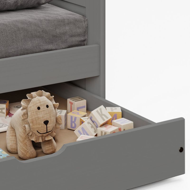 Posteľ s výsuvnou prístelkou z borovicového dreva, sivá