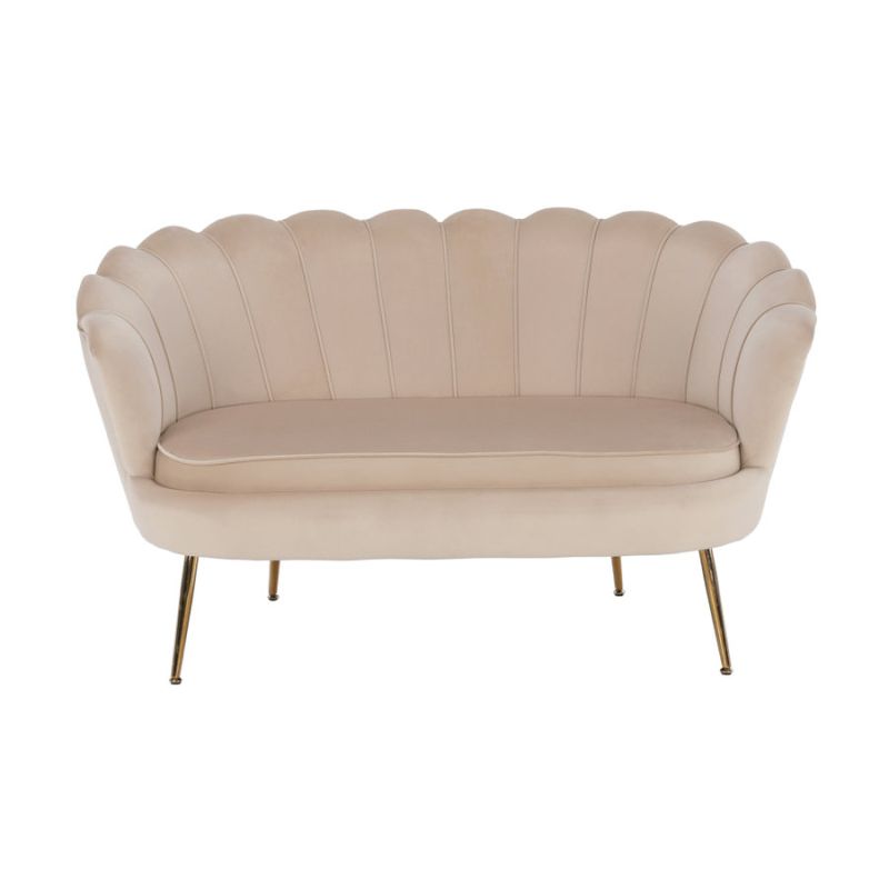 Lavica v štýle Art-deco, béžová Velvet látka-gold chróm-zlatý