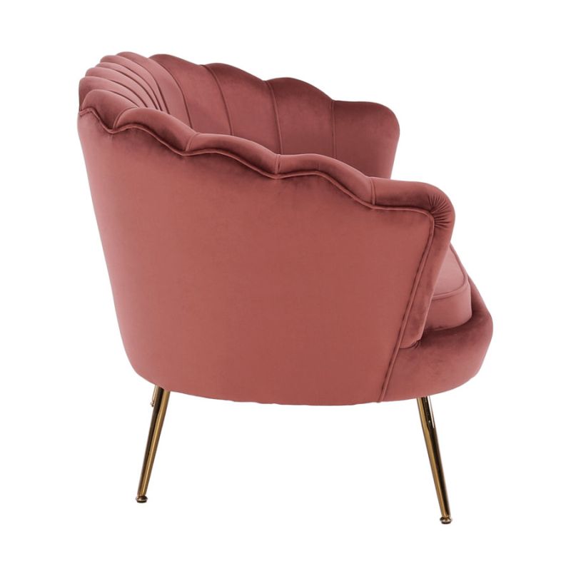 Lavica v štýle Art-deco, ružová Velvet látka-gold chróm-zlatý