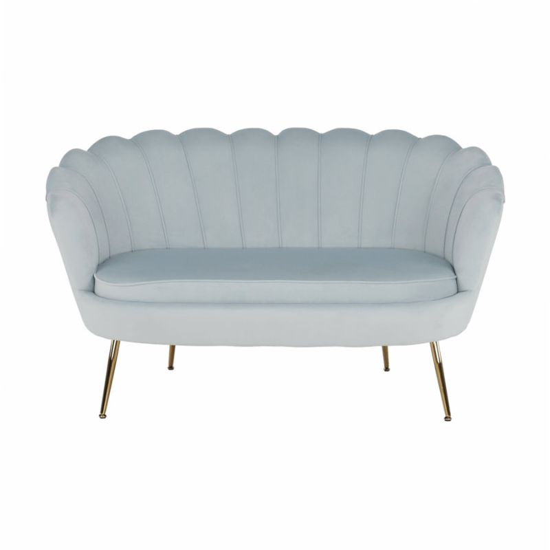 Lavica v štýle Art-deco, sivomodrá Velvet látka-gold chróm-zlatý