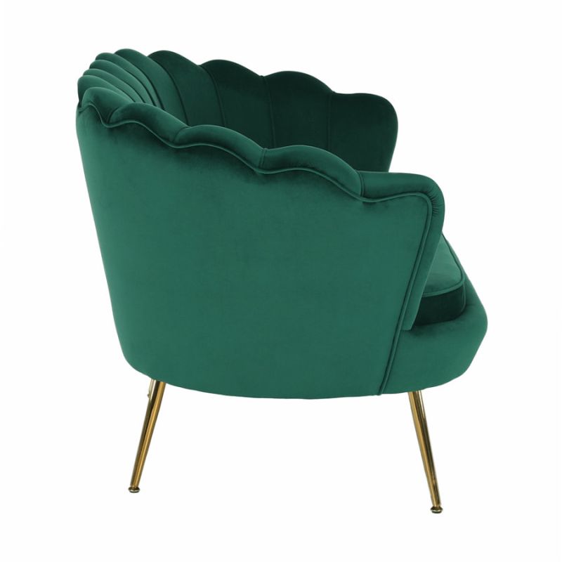 Lavica v štýle Art-deco, smaragdová Velvet látka-gold chróm-zlatý