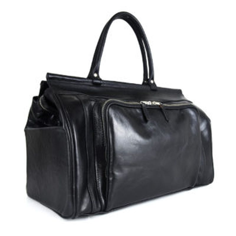 Módna kožená cestovná kabela s bohatou výbavou v čiernej farbe