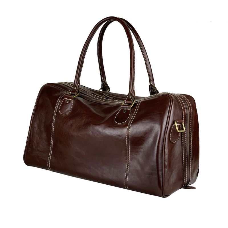 Kožená cestovná kabela v tmavo hnedej farbe