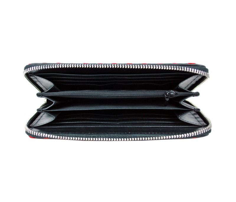 Dámska kožená peňaženka ručne vyšívaná, červené vyšívanie