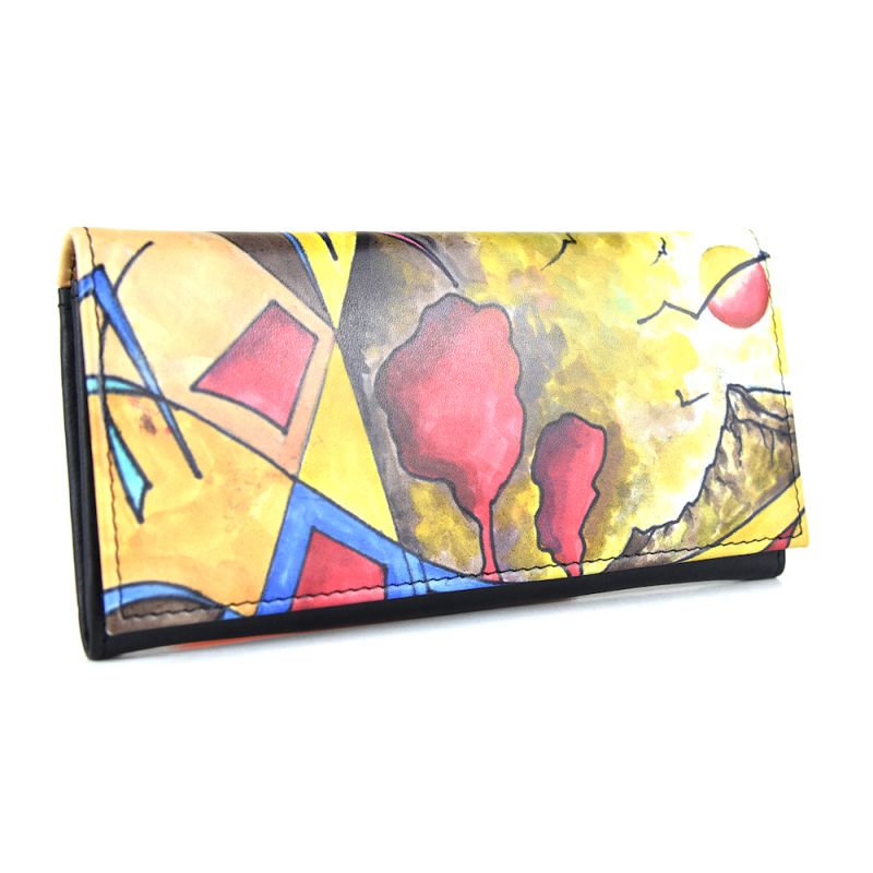 Ručne maľovaná kožená peňaženka s motívom Abstrakt