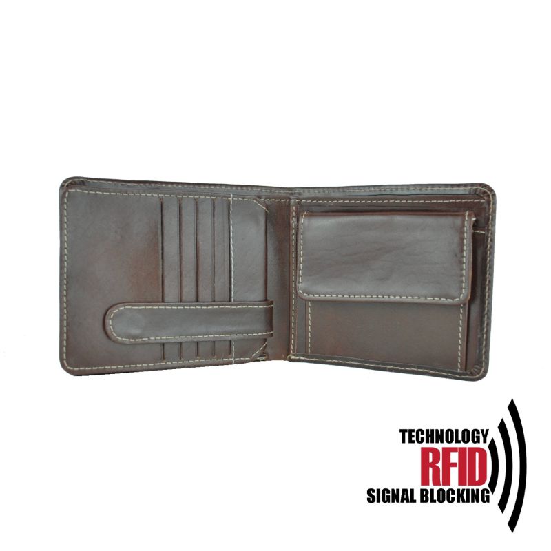 Kožená RFID peňaženka vybavená blokáciou RFID-NFC, hnedá farba