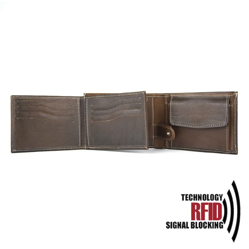 Kožená RFID peňaženka vybavená blokáciou RFID-NFC, svetlo hnedá farba 8552, ručne tieňovaná