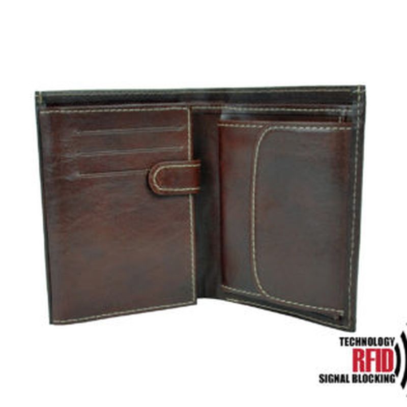 Kožená RFID peňaženka vybavená blokáciou RFID-NFC, tmavo hnedá farba 8560