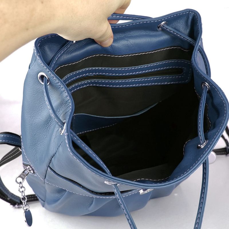 Luxusný kožený ruksak z pravej hovädzej kože 8665 v modrej farbe