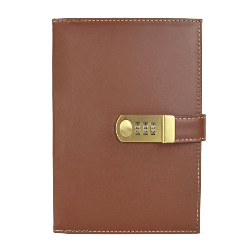 Kožený zápisník XXL s číselným zámkom v hnedej farbe