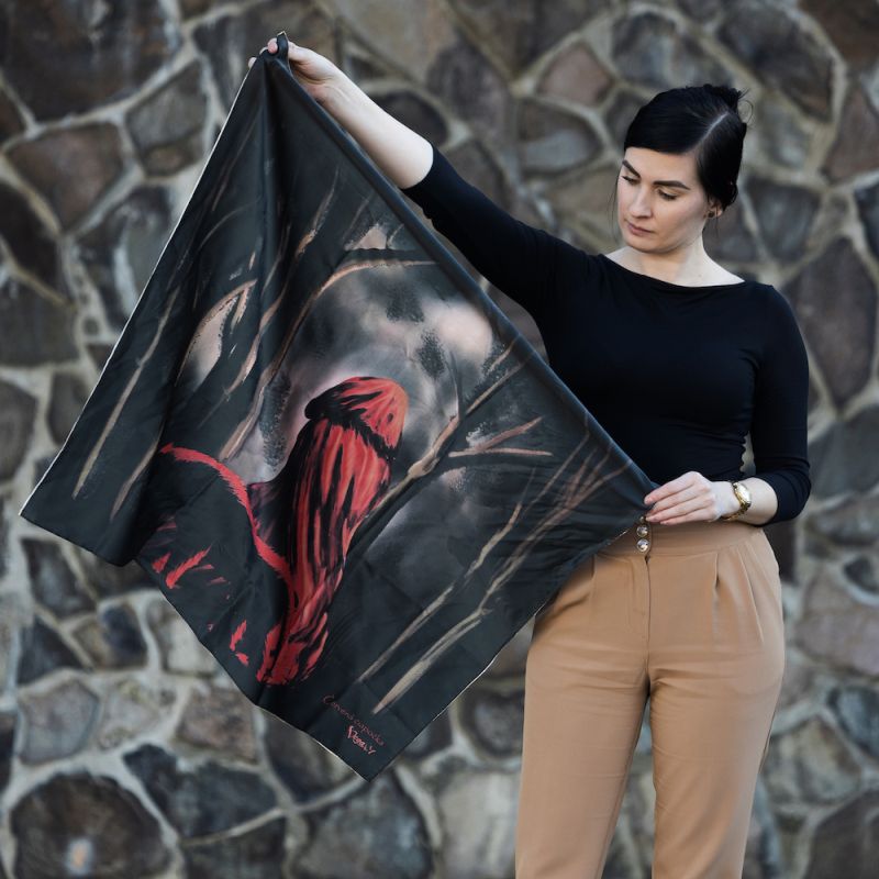 Módna hodvábna šatka ČERVENÁ ČIAPOČKA, 90 x 90cm