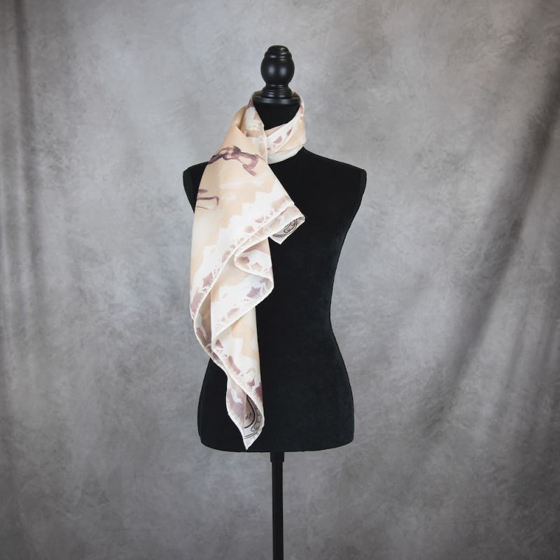 Hodvábna šatka Kôň - sépia, 90 x 90cm