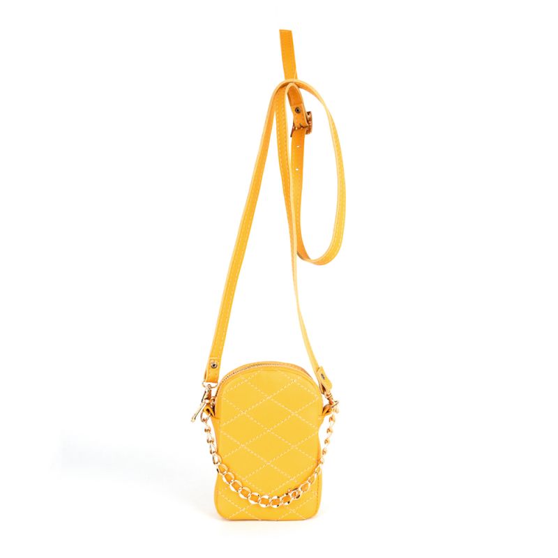 Malá kožená kabelka na mobil v horčicovej farbe