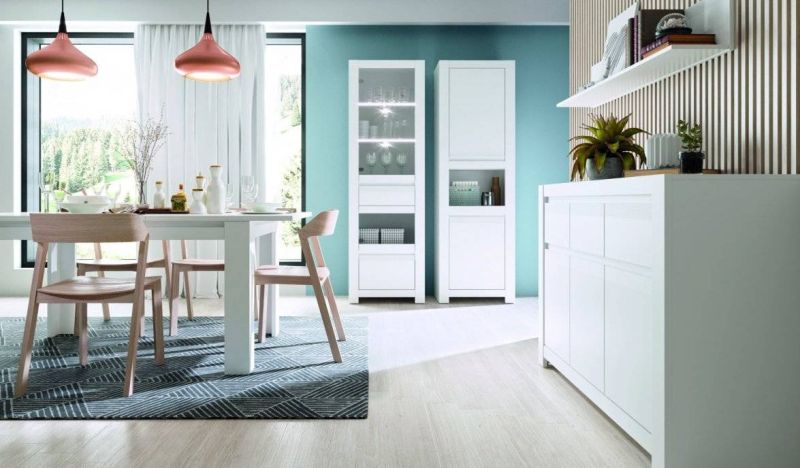 Elegantná komoda zásuvka a 2x dvierka, biela alpin supermat