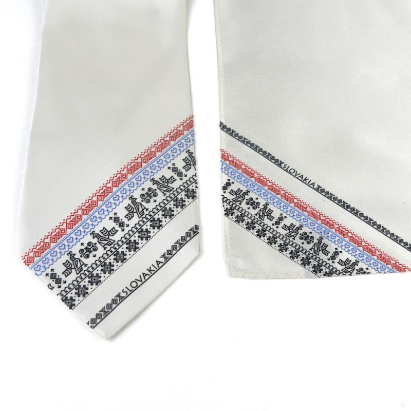 Hodvábna kravata + vreckovka - Slovakia Čičmany 100% hodváb