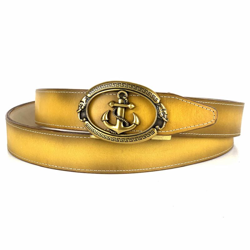 Žltý opasok z pravej kože s automatickou prackou GOLD ANCHOR - LIMITED EDITION