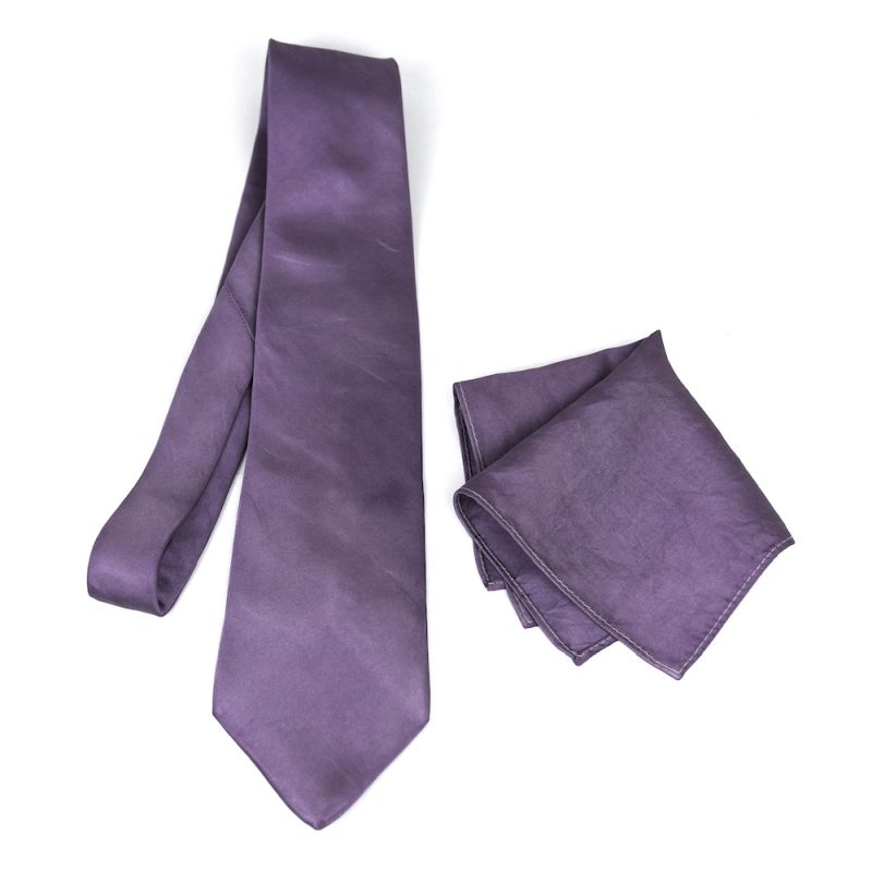 Hodvábna kravata a vreckovka v tmavo fialovej farbe, 100% hodváb