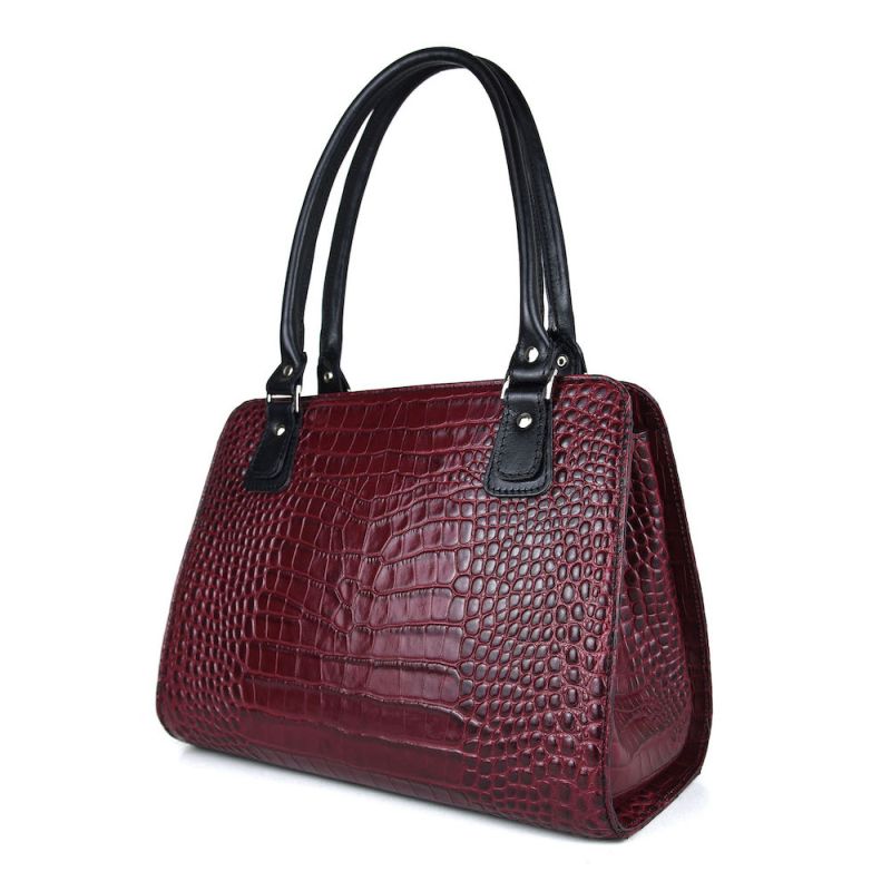 Kabelka z pravej hovädzej kože s dezénom krokodíla v bordovej farbe