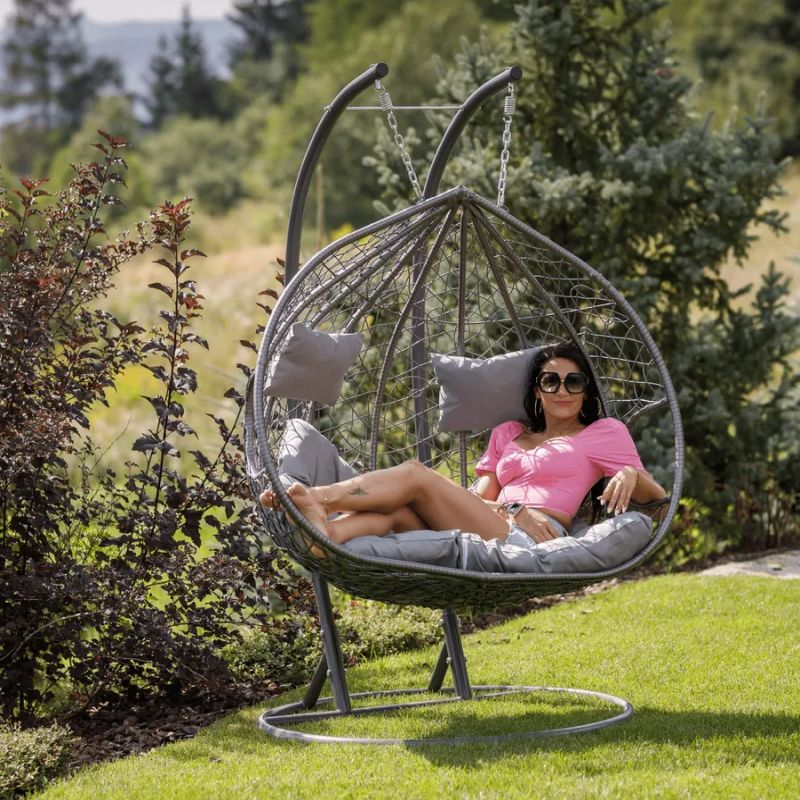 Závesné dvojkreslo-2 s moderným dizajnom sivá