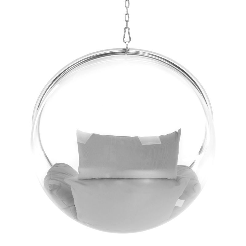 Závesné kreslo v modernom dizajne, transparentná-strieborná-sivá