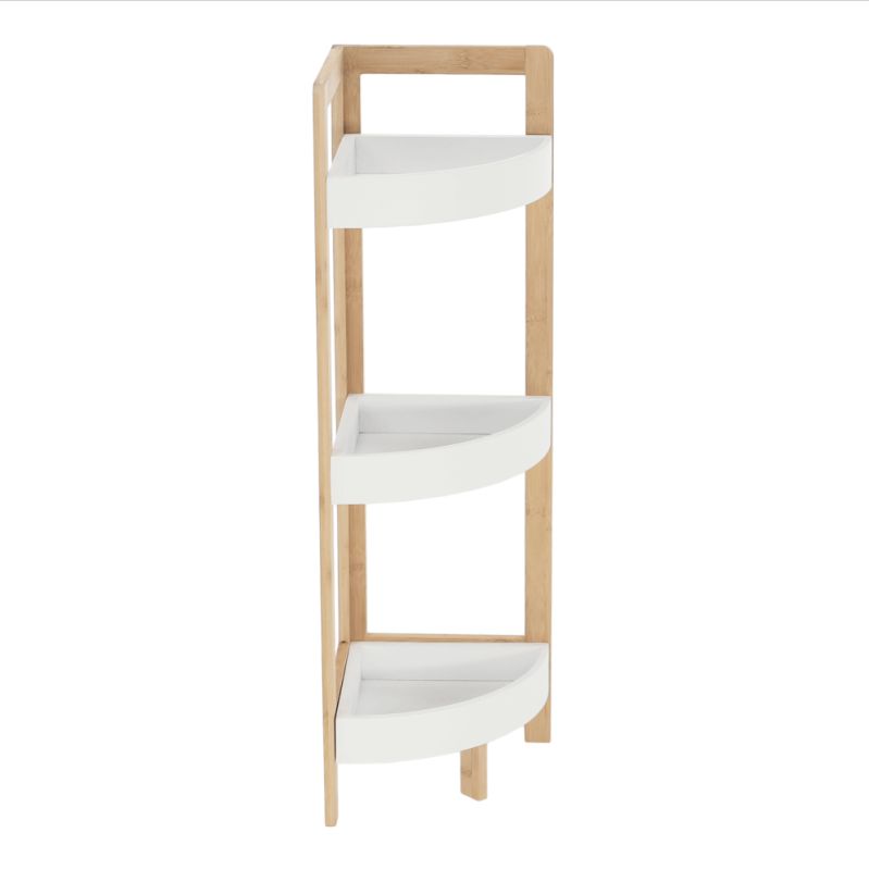 Rohový regál, biela-prírodný bambus