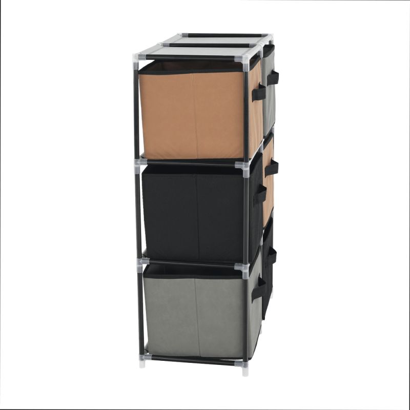 Komoda s látkovými šuplíkmi, čierna-hnedá-sivá, TYP 2