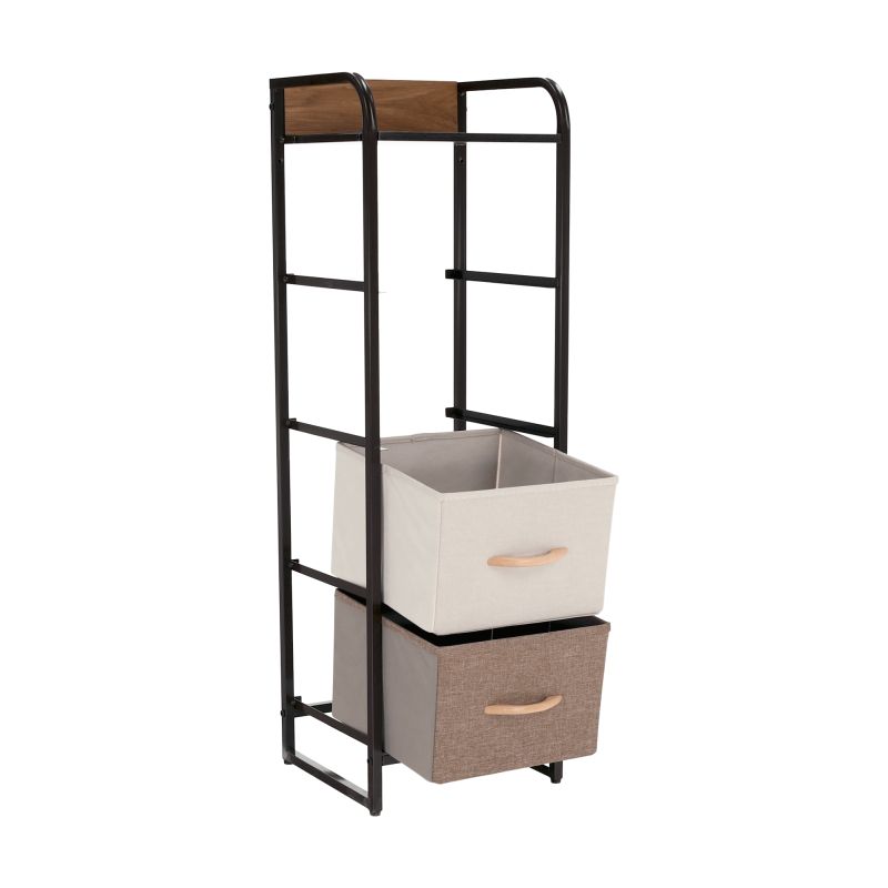 Komoda s látkovými šuplíkmi, čierna-béžová-svetlohnedá-tmavohnedá, TYP 1