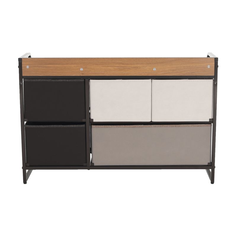 Komoda s látkovými šuplíkmi, čierna-béžová-svetlohnedá-tmavohnedá, TYP 4