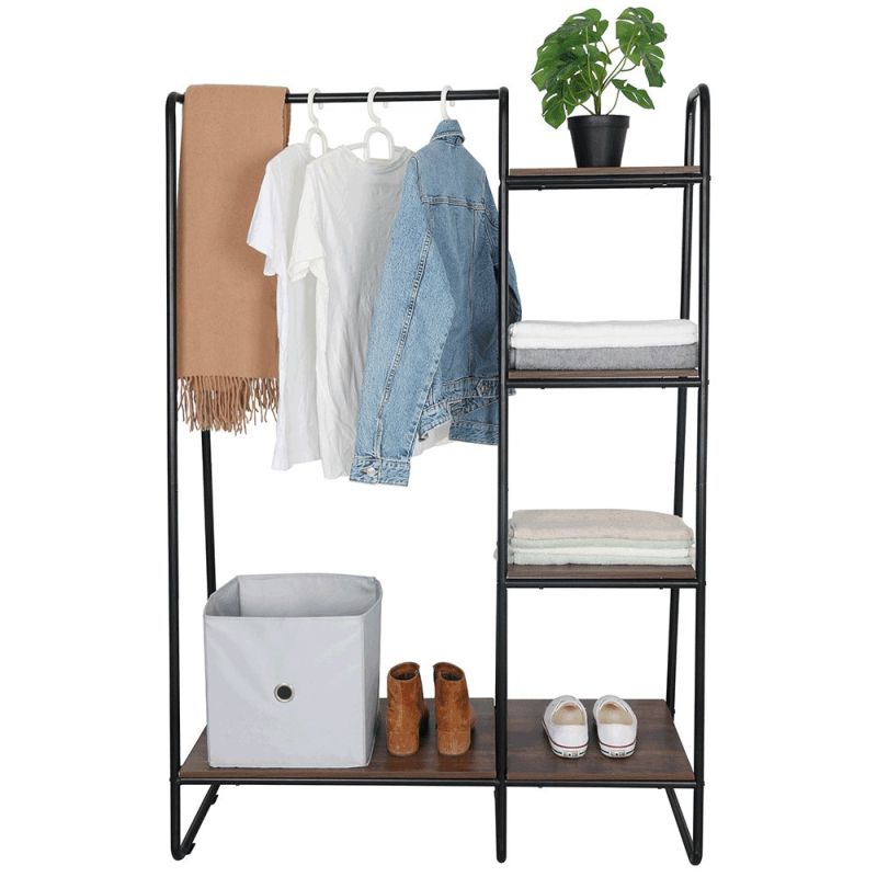 Šatníkový organizér-regál s policami, čierna-orech