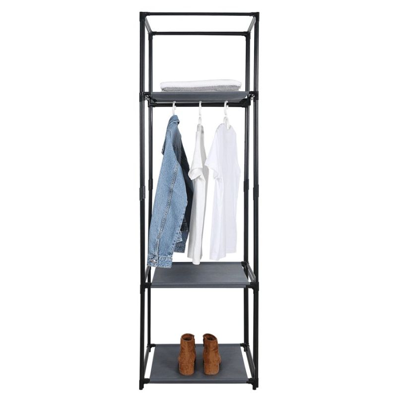 Šatníkový regál, kov-látka, čierny